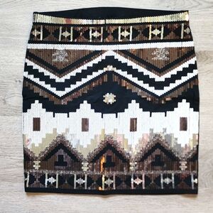 NWT Express Women's Aztec Sequin Cocktail Evening Mini Bodycon Skirt X-Small XS